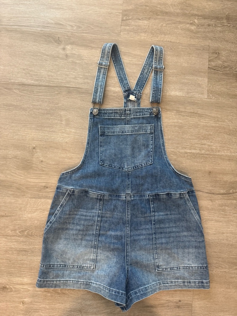 aerie Blue Denim Short Overalls Romper